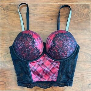 Victoria's Secret Shine Strap Black and Red Push Up Corset Top